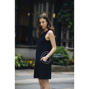 Lisa Perry Barneys Dress Womens 4 Navy Blue White Sleeveless Pockets Swing Zip